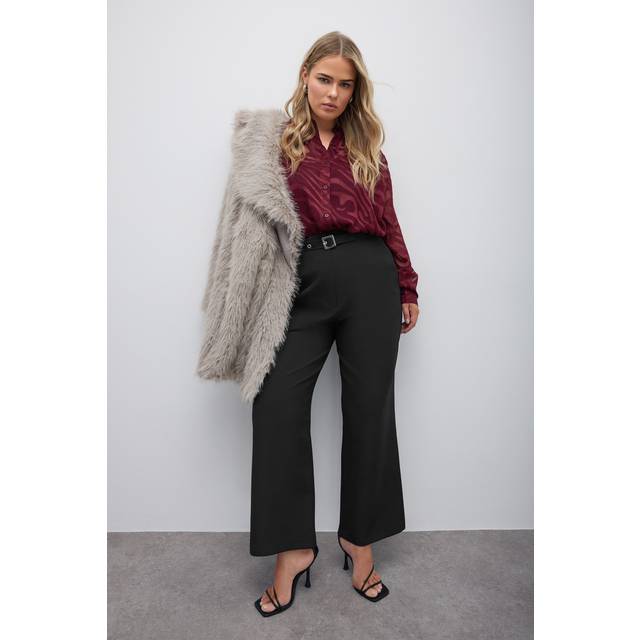 Yours London Curve Black Premium High Waisted Belted Wide Leg Trousers, Women's Curve & Plus Size, Yours London - 22