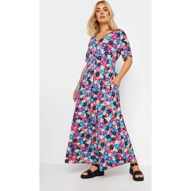 Yours Curve Purple & Pink Floral Print Maxi Dress, Women's Curve & Plus Size, Yours - 16
