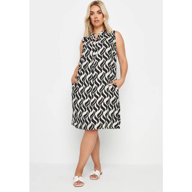 Yours Curve Black Geometric Print Pocket Dress, Women's Curve & Plus Size, Yours - 18