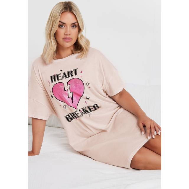Yours Curve Pink 'Heart Breaker' Sleep Tee Nightdress - 34-36