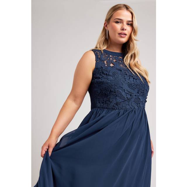 Yours London Curve Navy Blue Lace Bodice Maxi Dress, Women's Curve & Plus Size, Yours London - 16
