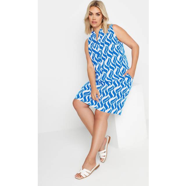 Yours Curve Blue Geometric Print Pocket Dress, Women's Curve & Plus Size, Yours - 22-24