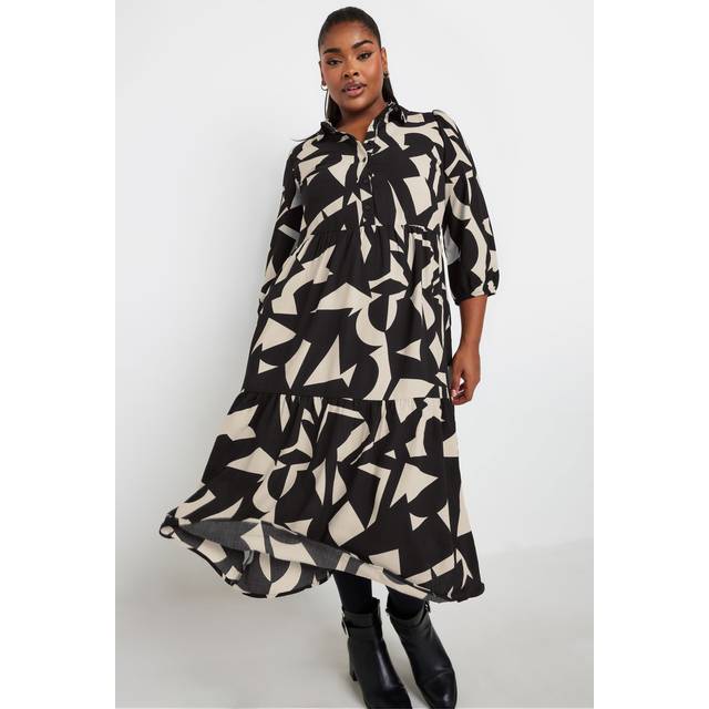 Yours Curve Black & White Abstract Print Shirt Dress, Women's Curve & Plus Size, Yours - 22-24