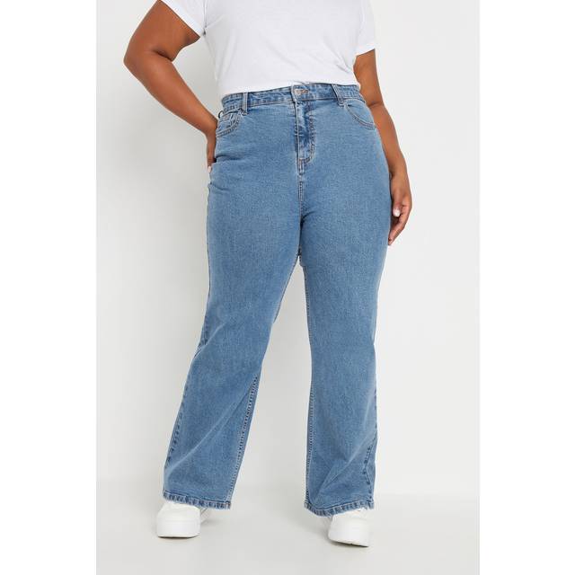 Yours Curve Mid Blue Wide Leg Denim Jeans, Women's Curve & Plus Size, Yours - 26