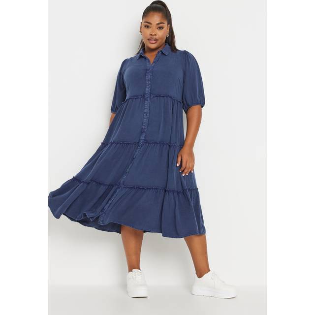 Yours Curve Blue Button Front Chambray Midi Dress, Women's Curve & Plus Size, Yours - 30-32