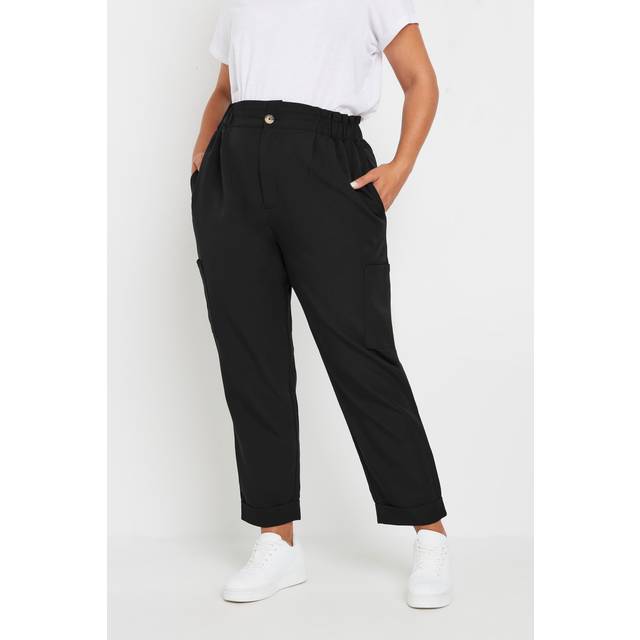 Yours Curve Black Paperbag Waist Cargo Trousers, Women's Curve & Plus Size, Yours - 20
