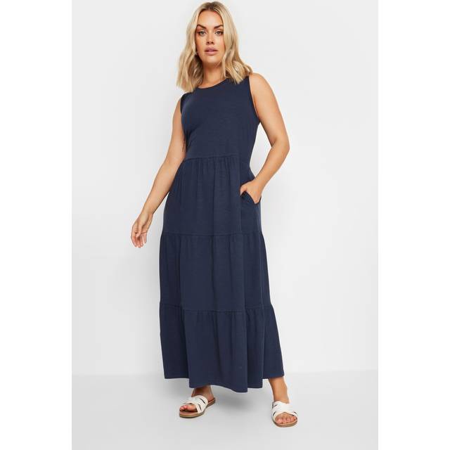 Yours Curve Navy Blue Tiered Midaxi Dress, Women's Curve & Plus Size, Yours - 26-28