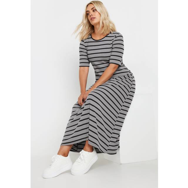 Yours Curve Grey Stripe Ribbed Maxi Dress, Women's Curve & Plus Size, Yours - 20