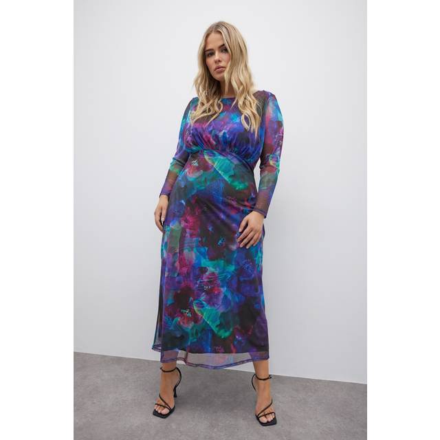 Yours London Curve Purple Blur Floral Print Mesh Maxi Dress, Women's Curve & Plus Size, Yours London - 22
