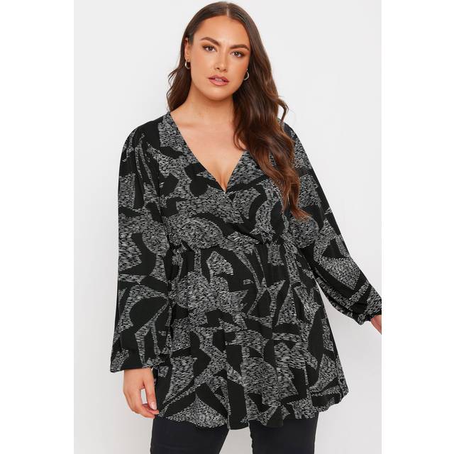 Yours Curve Black Abstract Print Wrap Top, Women's Curve & Plus Size, Yours - 20
