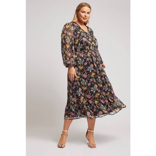 Yours London Curve Black Floral Midaxi Dress, Women's Curve & Plus Size, Yours London - 22