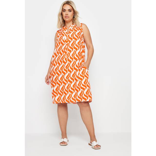 Yours Curve Orange Geometric Print Pocket Dress, Women's Curve & Plus Size, Yours - 18