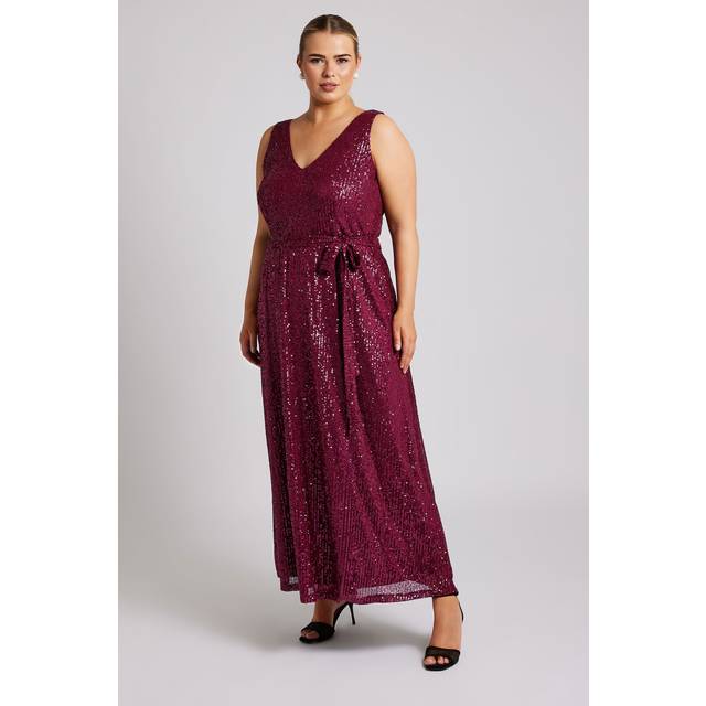Yours London Curve Burgundy Red Sequin Vneck Maxi Dress, Women's Curve & Plus Size, Yours London - 22