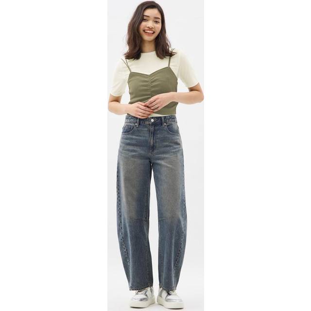 (08 DARK GRAY/XS) Gu By Uniqlo Barrel Leg Jeans  Standard Length 71.0 To 75.0 Cm