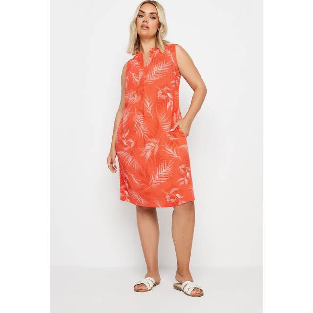 Yours Curve Orange Leaf Print Pocket Dress, Women's Curve & Plus Size, Yours - 18