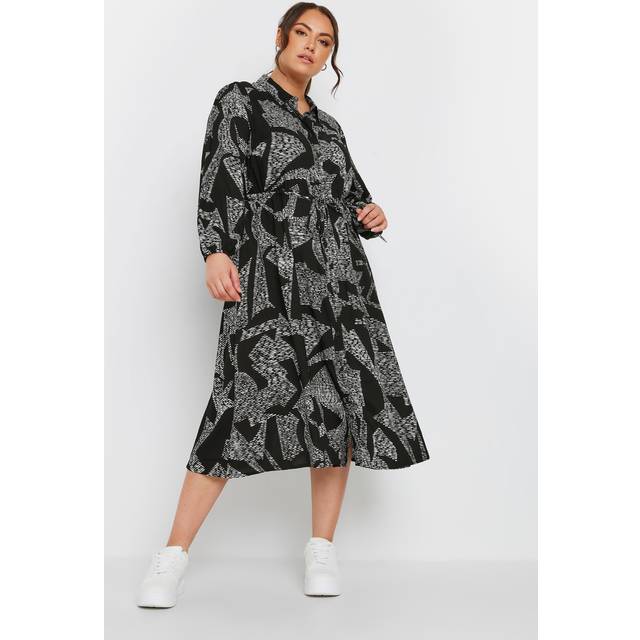 Yours Curve Black Abstract Print Shirt Dress, Women's Curve & Plus Size, Yours - 14