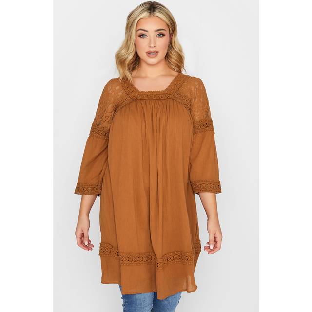 Yours Curve Orange Crochet Lace Tunic Blouse, Women's Curve & Plus Size, Yours - 26-28