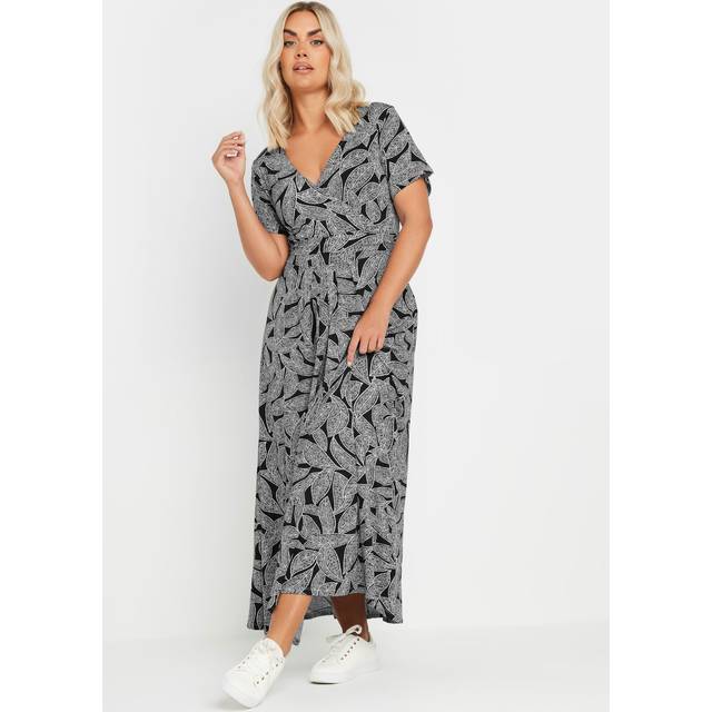 Yours Curve Black Leaf Print Tie Maxi Dress, Women's Curve & Plus Size, Yours - 16
