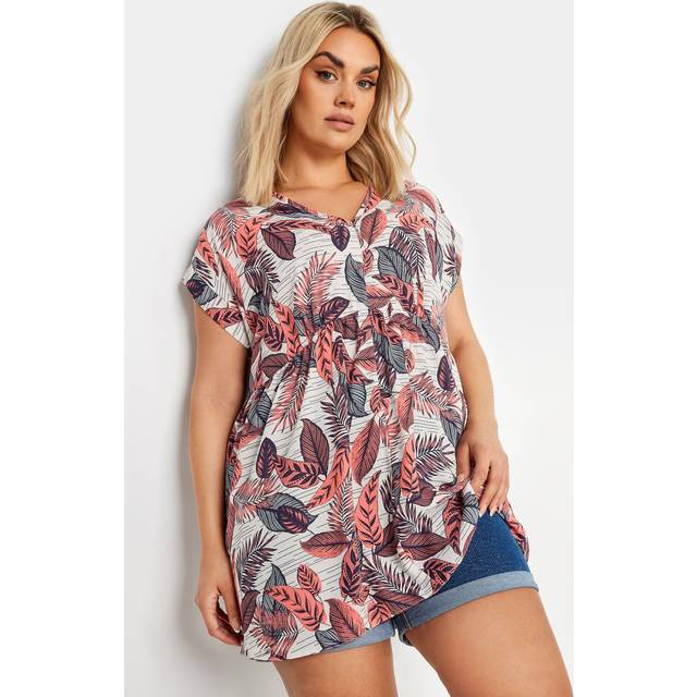 Yours Curve Coral Orange Leaf Print Tunic Top, Women's Curve & Plus Size, Yours - 20