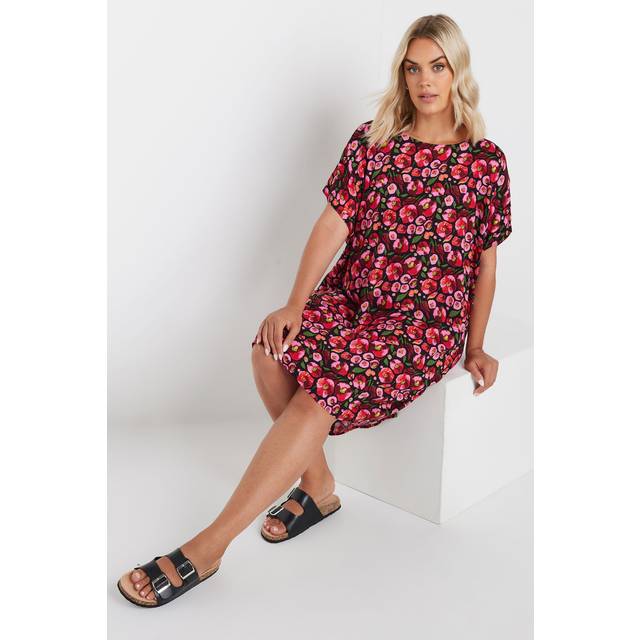 Yours Curve Pink Floral Print Tunic Dress, Women's Curve & Plus Size, Yours - 34-36