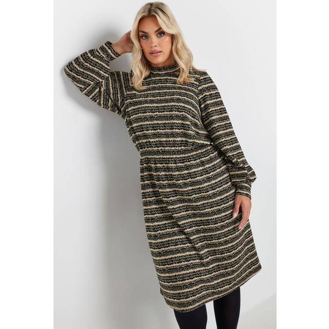 Yours Curve Black Striped Ribbed High Neck Midi Dress, Women's Curve & Plus Size, Yours - 20
