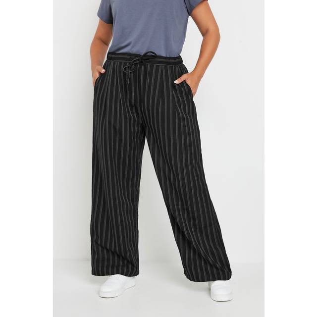 Yours Curve Black Pinstripe Wide Leg Trousers, Women's Curve & Plus Size, Yours - 34-36