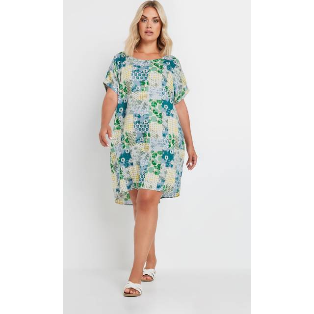 Yours Curve Green Tile Print Tunic Dress, Women's Curve & Plus Size, Yours - 18