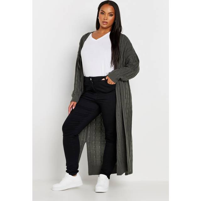 Yours Curve Charcoal Grey Cable Knit Maxi Cardigan, Women's Curve & Plus Size, Yours - 26-28