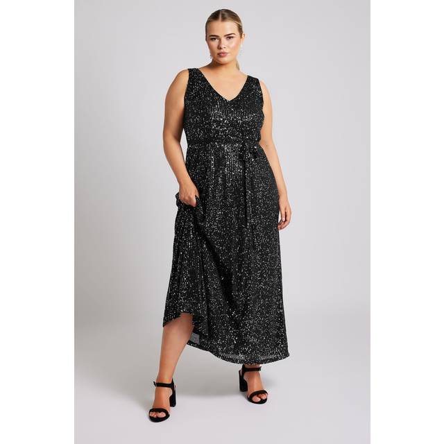 Yours London Curve Black Sequin Vneck Maxi Dress, Women's Curve & Plus Size, Yours London - 18