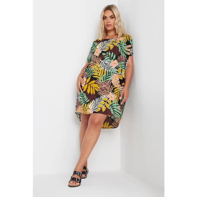 Yours Curve Yellow & Green Tropical Print Tunic Dress, Women's Curve & Plus Size, Yours - 26-28