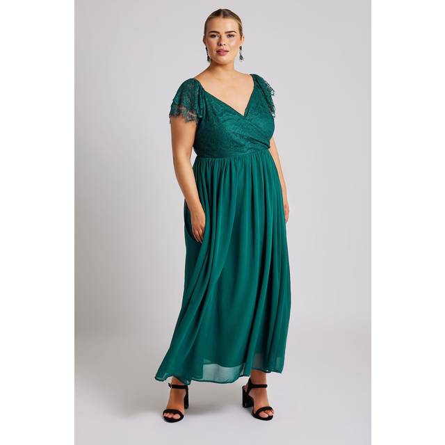 Yours London Curve Teal Green Lace Wrap Maxi Dress, Women's Curve & Plus Size, Yours London - 3032