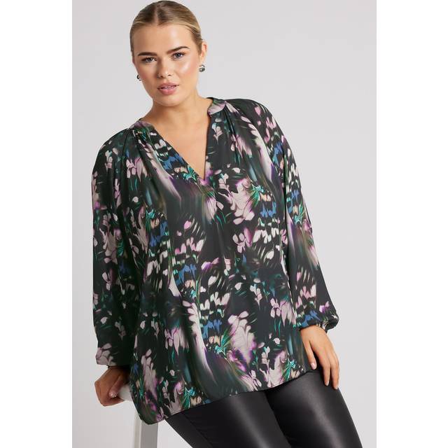 Yours London Curve Black Abstract Print Pleated Blouse, Women's Curve & Plus Size, Yours London - 16
