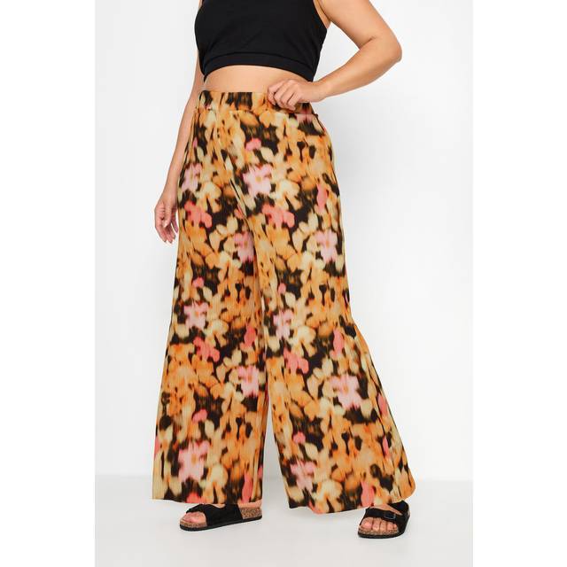Yours Curve Orange Floral Print Textured Wide Leg Trousers, Women's Curve & Plus Size, Yours - 20