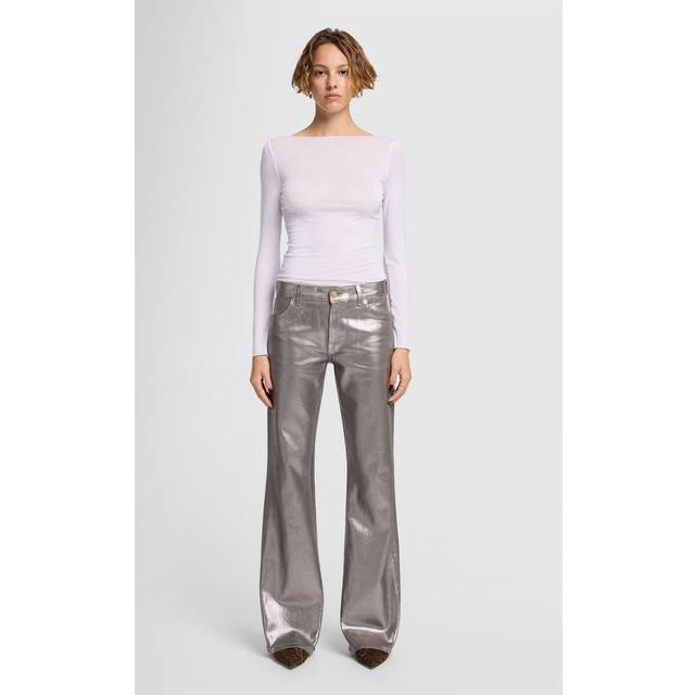 7 For All Mankind - Spencer Flare Coated Champagne - Flared Jeans - silver