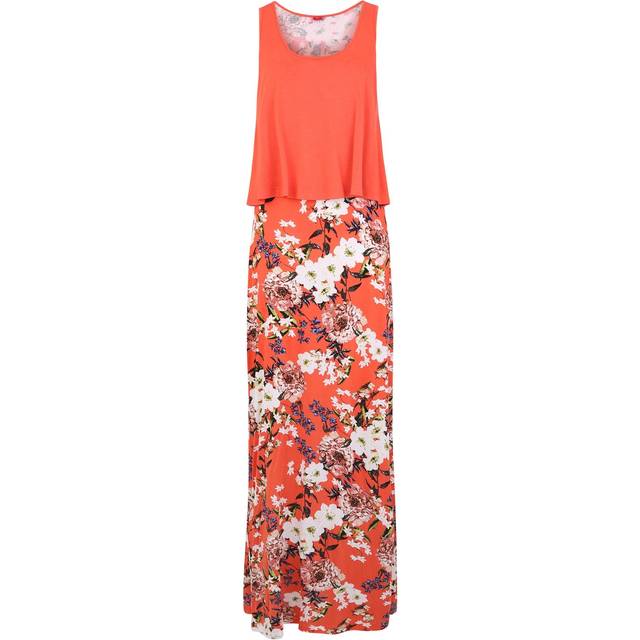 s.Oliver Layered Look Maxi Dress - Coral Print