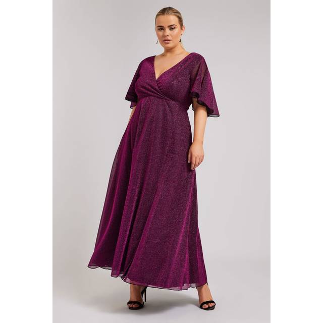 Yours London Curve Pink Metallic Wrap Maxi Dress, Women's Curve & Plus Size, Yours London - 16