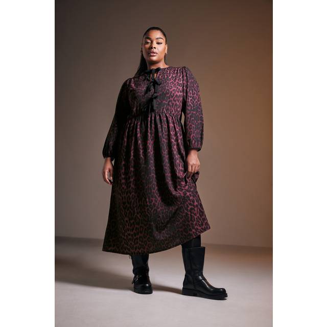 Limited Collection Curve Burgundy Red Leopard Print Bow Dress, Women's Curve & Plus Size, Limited Collection - 18