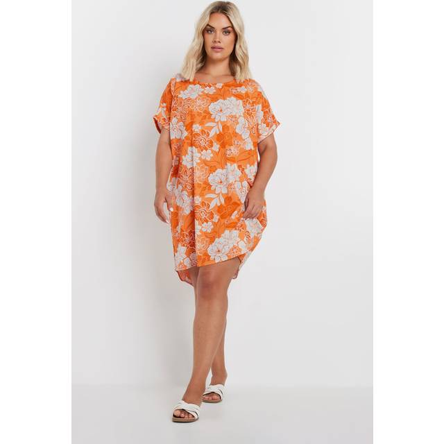 Yours Curve Orange Floral Print Tunic Dress, Women's Curve & Plus Size, Yours - 20