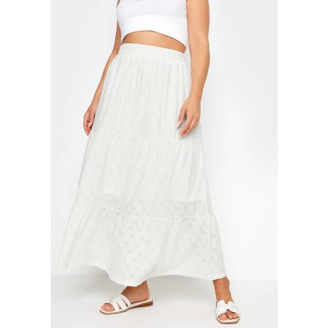 Yours Curve White Broderie Anglaise Tiered Maxi Skirt, Women's Curve & Plus Size, Yours - 22-24