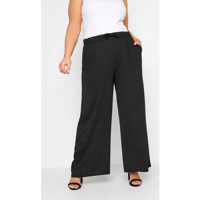 Yours Curve Black Stretch Jersey Wide Leg Trousers, Women's Curve & Plus Size, Yours - 18