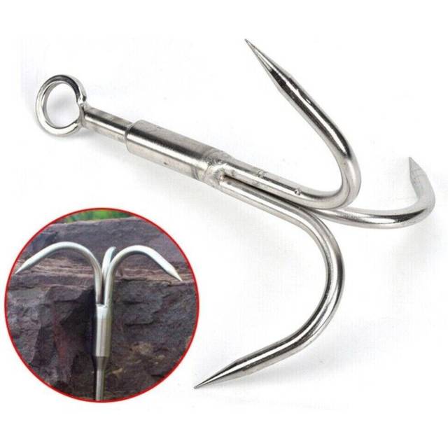 3 Claws Grappling Hook Climbing Survival Carabiner Tool Stainless Steel SH