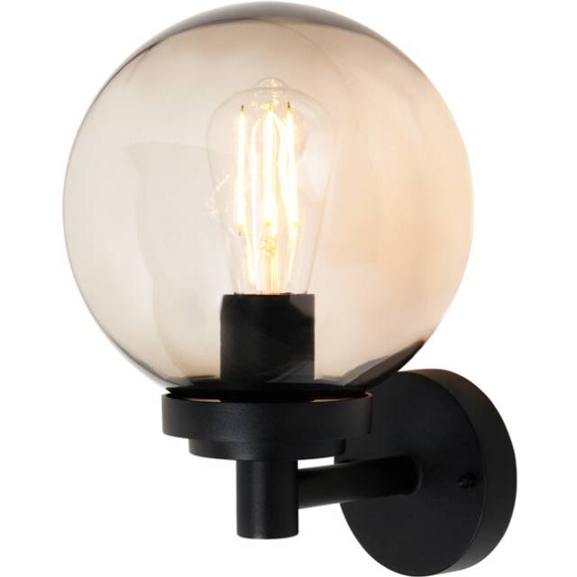 Litecraft Agio Outdoor Wall Light With Smoke Globe Shade - Black