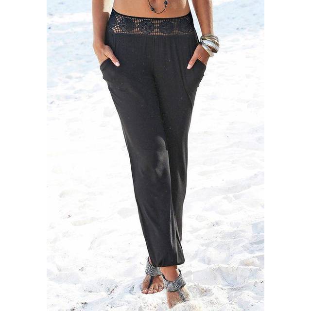 LASCANA Crochet Waist Beach Trousers - Black