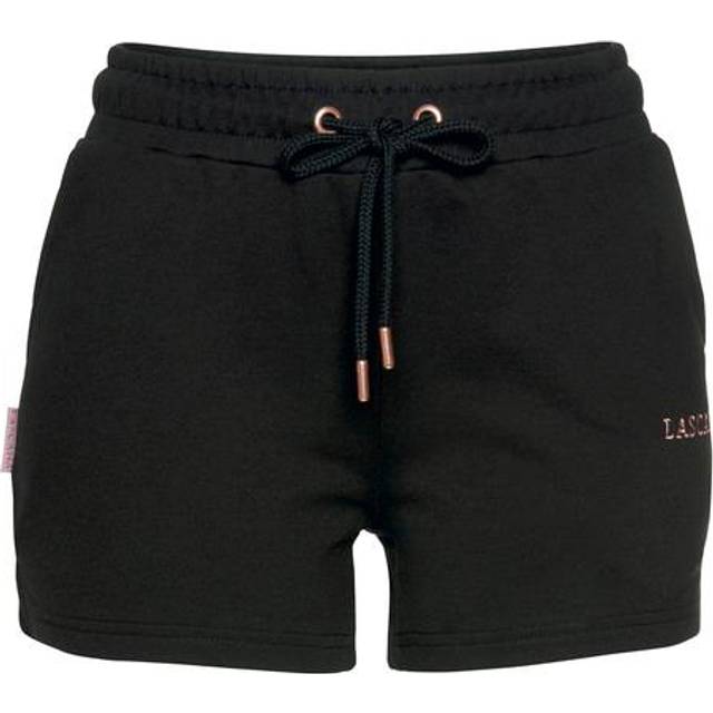 LASCANA Logo Embroidery Sweat Shorts - Black