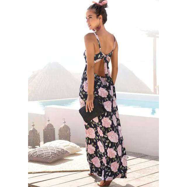 s.Oliver Beachwear Floral Print Tie-Back Maxi Dress - Pink Floral
