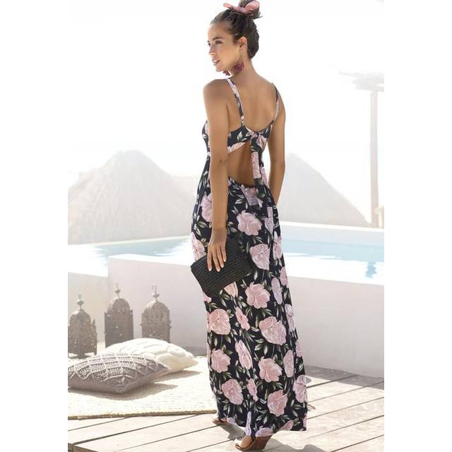 s.Oliver Beachwear Floral Print Tie-Back Maxi Dress - Pink Floral