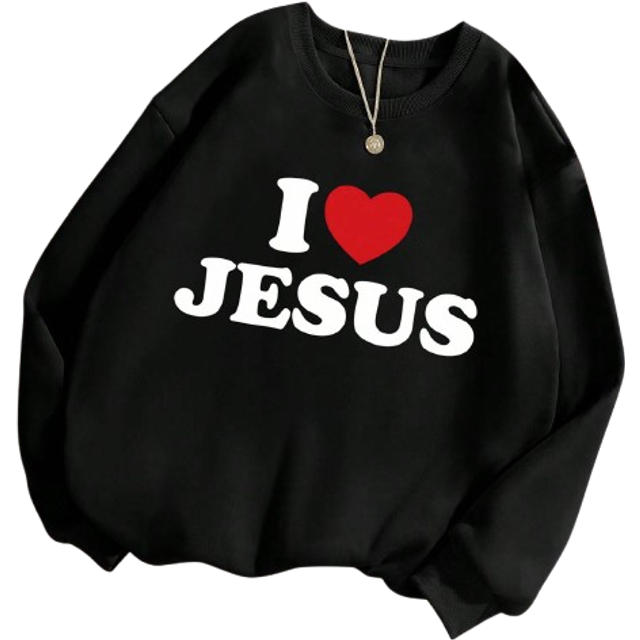 INAWLY Heart & Slogan Graphic Thermal Lined Sweatshirt I Love JESUS,Long Sleeve Tops