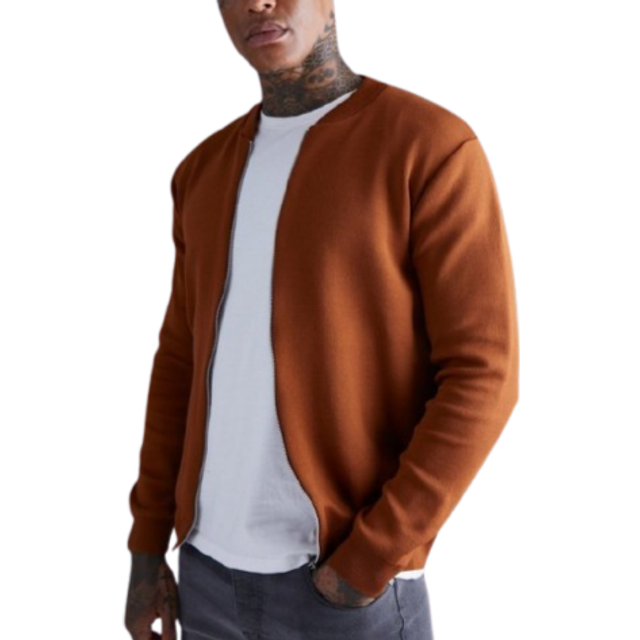 Smart Knitted Bomber Jacket - Beige - XS
