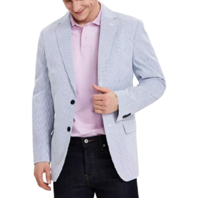 Tommy Hilfiger Modern Fit Cotton Blend Seersucker Men's Suit Jacket Blue/White Seersucker - Size: 40 Long