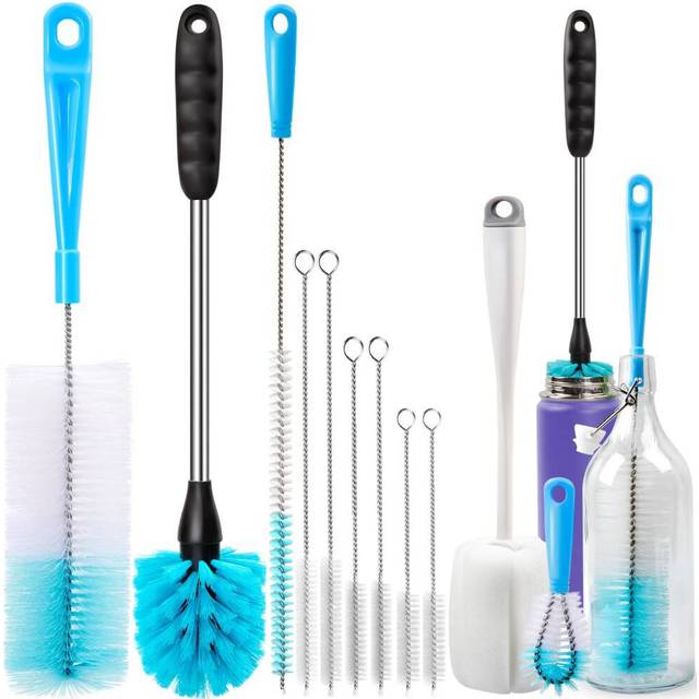 Bottle Cleaning Brush Set, Long Handle Bottle Cleaner for Washing Narrow Neck Beer Bottles, Wine Decanter, Narrow Cup, Pipes, Hydro Flask Tumbler,